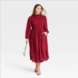 High Neck Smocked Babydoll Dress